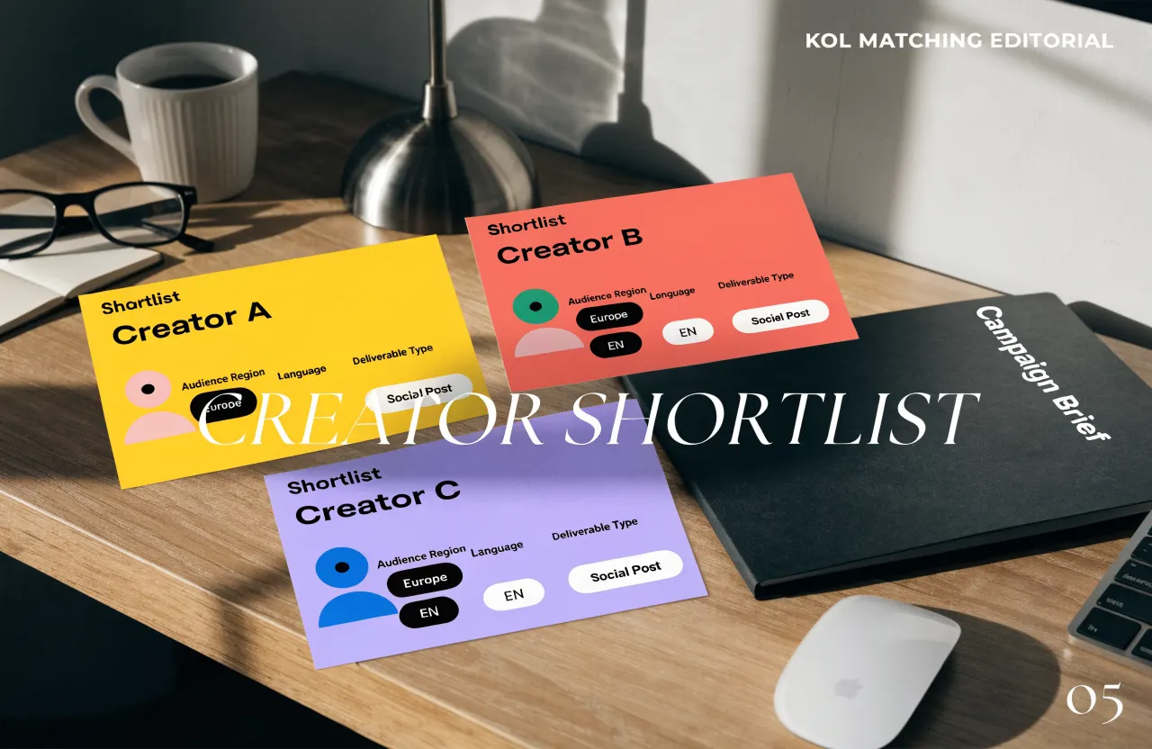 Creator shortlist cards comparing audience fit and deliverables