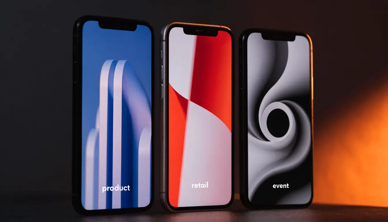 Three vertical short-video covers for product, retail and event content